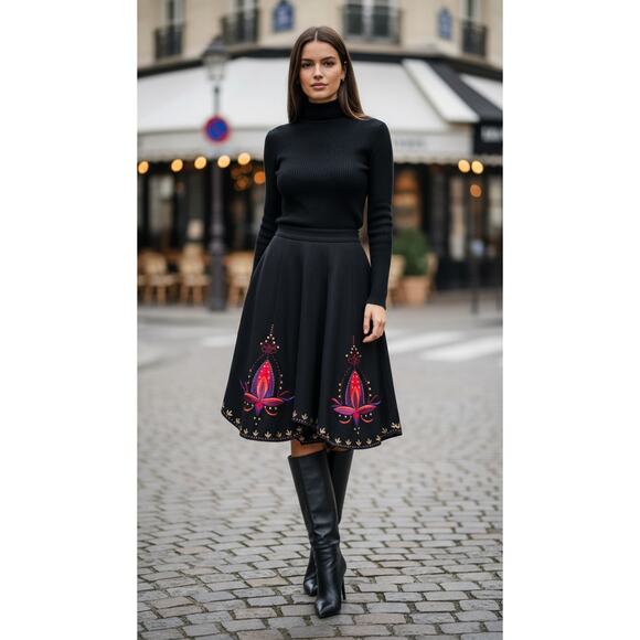 Vintage Nygard Wool Embroidered Skirt 12 | Retro Glam Handkerchief Hem - Picture 2 of 11